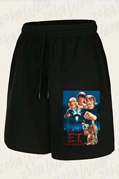 ZOKAWEAR Unisex E.T. Distressed Vintage Design Printed Shorts