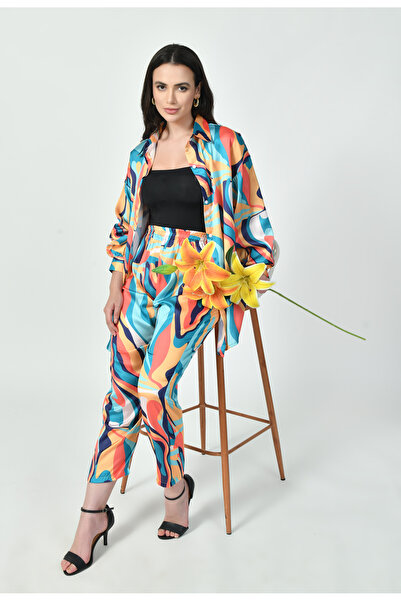 RIZQE Multicolor Wave Print Luxury Modest Co-Ord Set Japanese Satin Western Wear