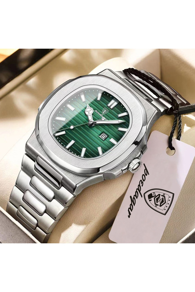 Choice1 613 Silver Green Square Luxury Men Wristwatch Waterproof Luminous Dat...