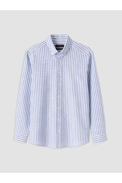 LC Waikiki Southblue Blue Regular Fit Striped Men's Poplin Shirt