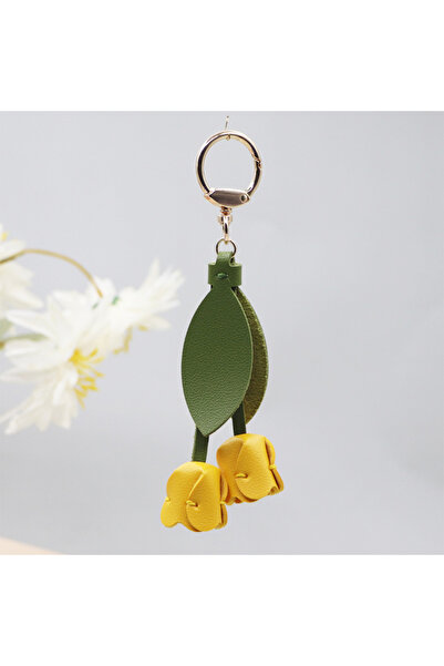 Choice3 Yellow Fashion Tulip Bag Decoration PU Leather Leaf Flower Key Chain,...