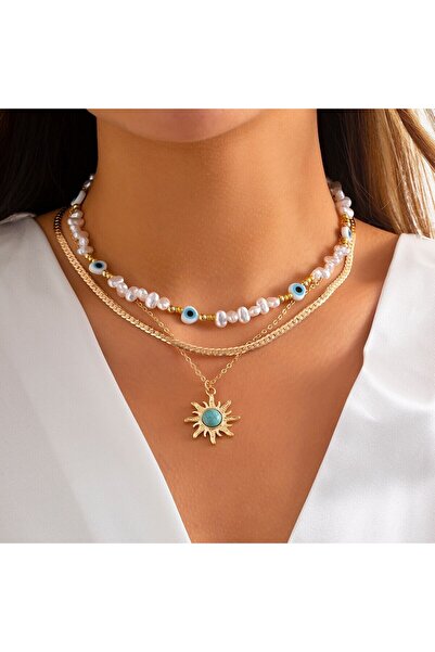 Choice gold color 3pcs/set Ethnic Sunflower Green Stone Pendant Necklace Wome...