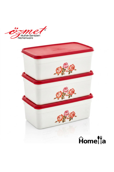 Özmet Storage Container Set Patterned Kitchen Food Container Refrigerator Organizer Set of 3 (2.50 Liters)