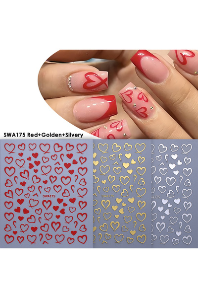 choice2 SWA175 3Color 3pcs Valentine's Love Nail Art Sticker Ribbon Hollow He...