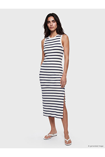 LC Waikiki Rmz Gi̇yi̇m Farkiyla Zero Roba Collar Striped Bodycon Dress