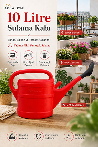 AKBA HOME 10 Litre Sulama Kabı Özel Yağmurlama Başlıklı Bahçe Balkon Teras Bi...