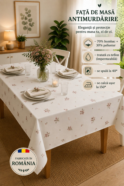 RALEX PUCIOASA Față de masă anti-pată 160x220cm, impermeabilă cu teflon, 70% ...