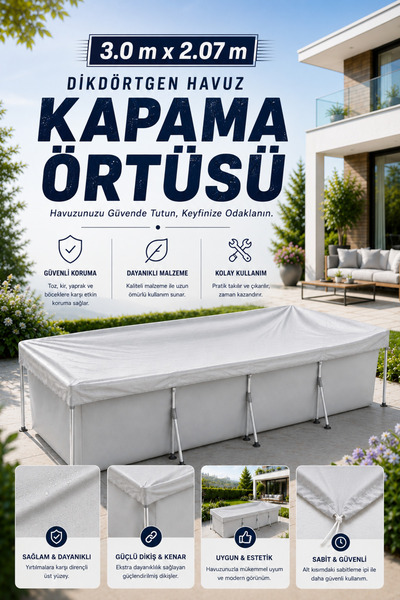 hak-iş oyuncak 3.0 x 2.07 m Dikdörtgen Havuz Kapama Örtüsü
