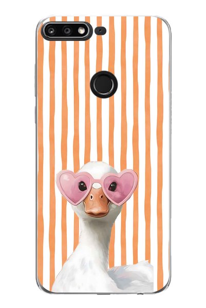 FLAMENKO Huawei Y7 2018 Compatible Transparent Phone Case with Heart and Glas...