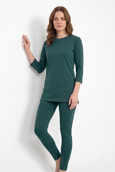 MC Company Women's Petrol Green Cotton Single Jersey Fabric Crew Neck Regular...