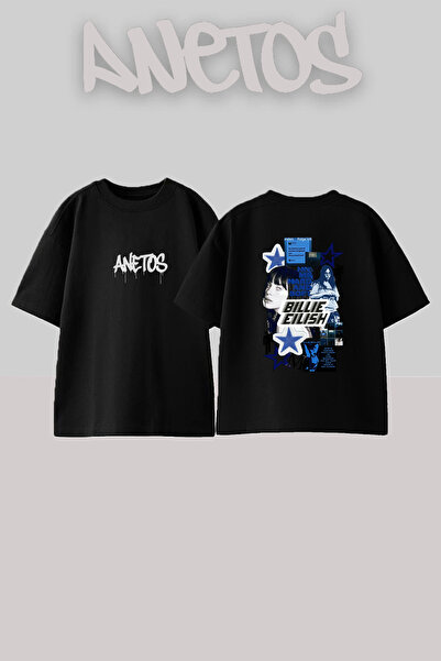 Anetos Μπλουζάκι Billie Eilish_155 με στάμπα σχεδίου, μαύρο, μεγάλου μεγέθους