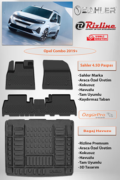 Sahler Opel Combo 2019 ve Sonrası 4.5D Pasaps Rizline Premıum Bagaj Havuzu Set