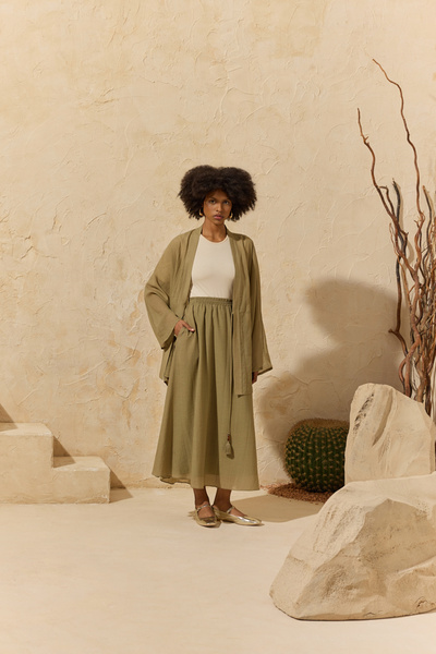 Aker Khaki Elastic Detailed Skirt