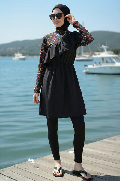 armonika 3-Piece Set Asymmetrical Collar Sleeves Lycra Elastic Waist Parachut...