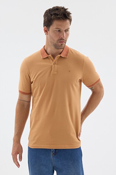 İmza Mustard Polo Collar Pike Short Sleeve Slim Fit 100% Cotton T-Shirt 10112...