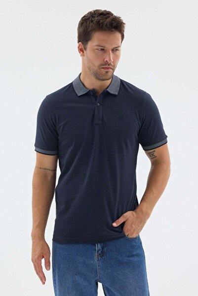 İmza Navy Blue Polo Collar Pique Short Sleeve Slim Fit 100% Cotton T-Shirt 10...