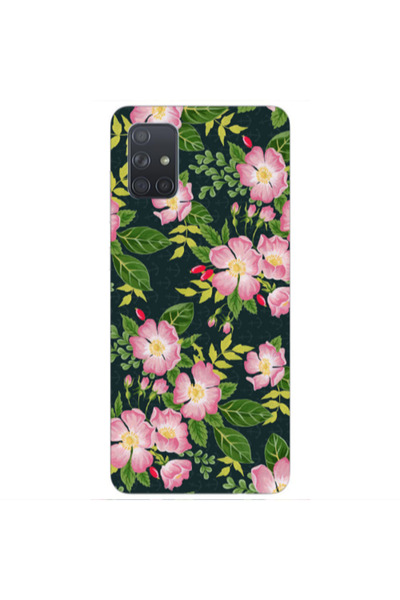 Other Samsung A71 Pink flowers green laves Transparent Silicone TPU Θήκη
