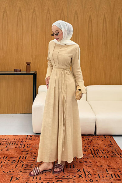fushya design Çapraz Bağlama Detaylı Parçalı Keten Elbise