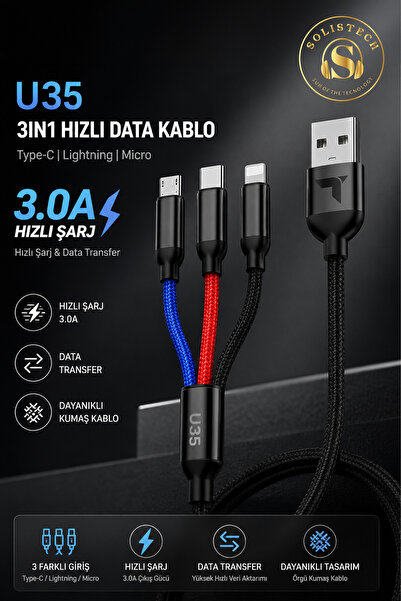 Solistech 3 in 1 Super Fast Braided Tear-Resistant and Break-Resistant 1.2 Me...