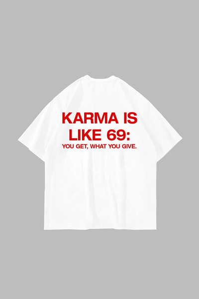 Sekizbiraltı Karma Is Like 69 Back Printed White Oversize Tshirt
