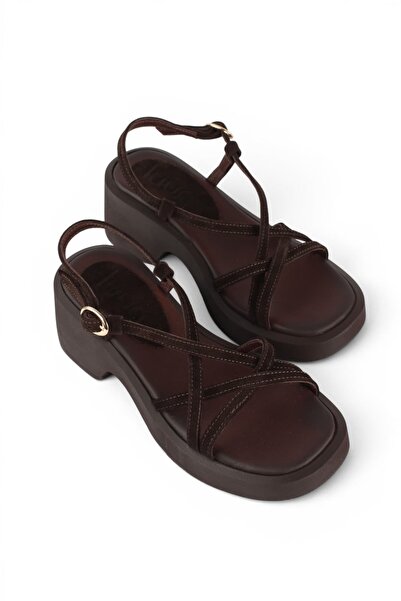 luuq shoes Delori̇n Genuine Leather Strap Thick Sole Women's Daily Sandals