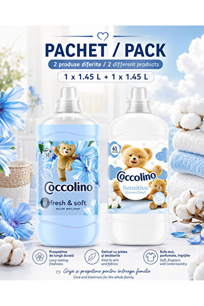Coccolino Set 2 x Balsam de rufe Fresh & Soft Blue Splash + Sensitive Cotton ...