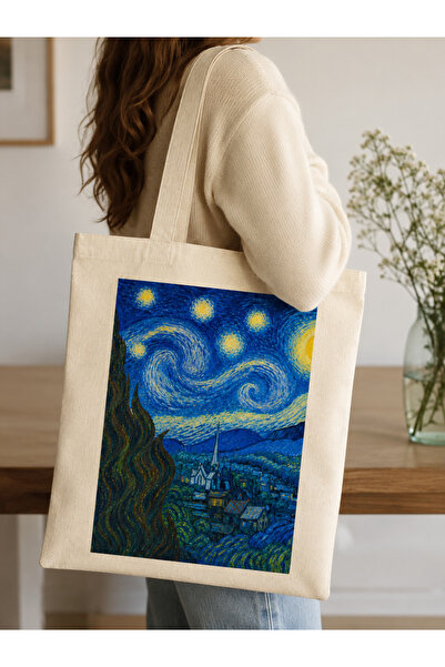 Tomris Hatun Van Gogh Series Printed Raw Cloth Bag, Shoulder Bag, Shopping Cl...