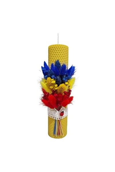 OEM Lumânare de botez tip fagure pentru băiat sau fată, decorată cu flori usc...
