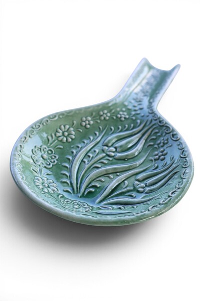 Zeem Handmade Ceramic El Yapımı Adaçayı Yeşili Seramik Kaşıklık, Bohem Mutfak...