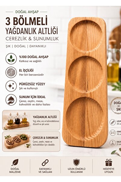 Rembox Natural Wood Oil Pot Base with 3 Compartments, Snack Bowl, Presentatio...