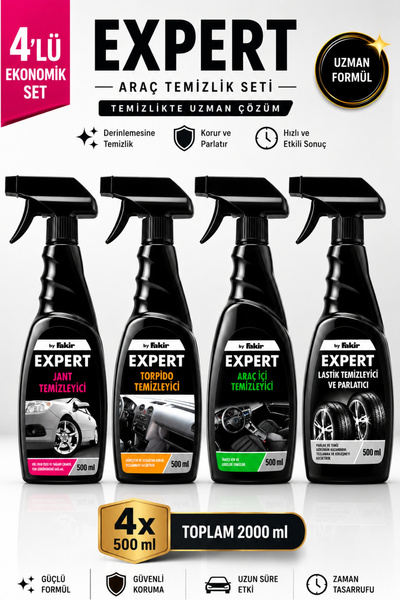 Expert by Fakir By Fakir Expert 4’lü Oto Temizlik ve Bakım Seti 4x500 ml | Ja...
