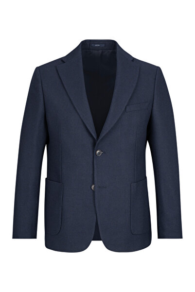 Hatemoğlu Navy Blue Comfort Fit Mono Collar Woolen Classic Jacket