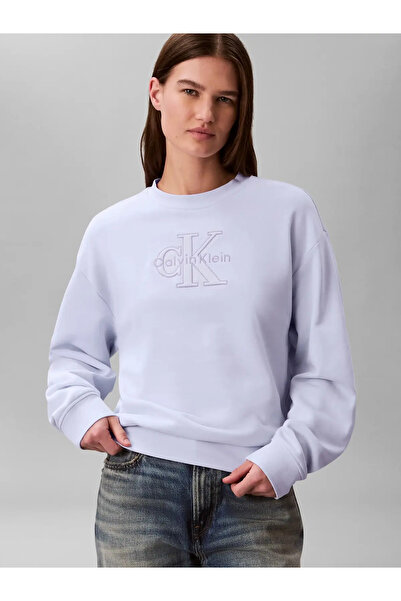 Calvin Klein LS EMBOSSED MONOLOGO, 3OQ, S Lila Kadın Sweatshirt