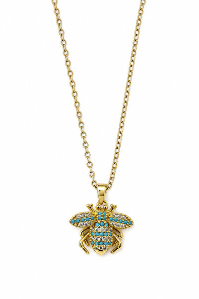Jack Ferrero Yellow Color Steel Necklace with Bee Figure, Turquoise and White...
