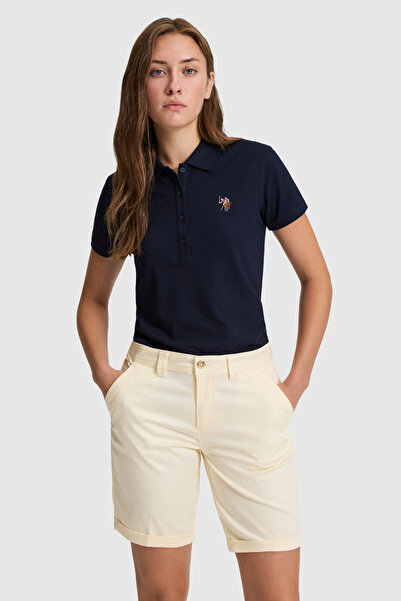 U.S. Polo Assn. تي شيرت نسائي أساسي ذو ياقة بولو باللون الأزرق الداكن 5032357...