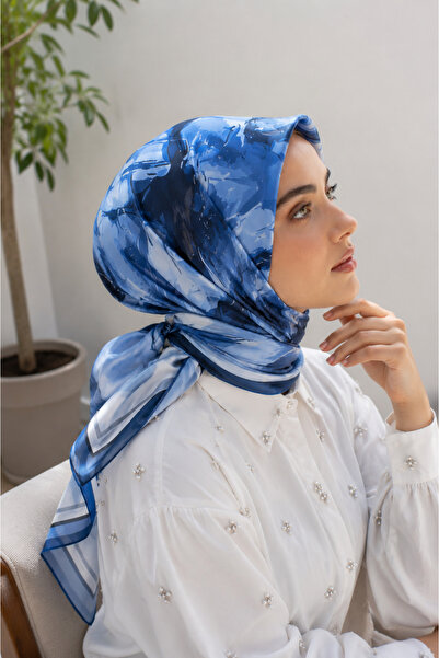 EBRUTESETTÜR Pastel Floral Pattern Scarf Series Navy Blue