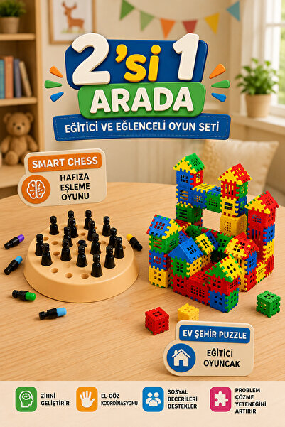 M&H 2'li Oyun Seti - Smart Chess - Ev Puzzle - Eğitici ve Öğretici Oyun Seti