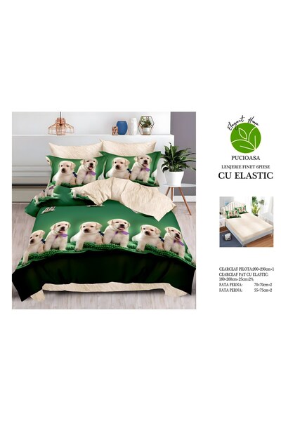 naniland.ro Lenjerie de Pat Bumbac Satinat 2 Persoane 6 Piese cu Elastic 180x...