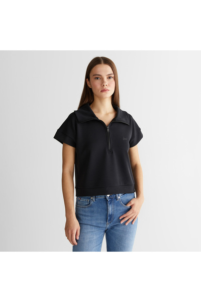 Gant Kadın Siyah Relaxed Fit Yarım Fermuarlı Sweatshirt