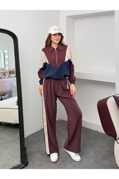 MiraMore Butik طقم نسائي بأكمام نصفية وسحاب جانبي