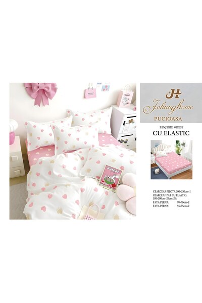 naniland.ro Lenjerie de Pat Bumbac Satinat 2 Persoane 6 Piese cu Elastic 180x...