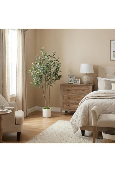 SCHENKERO 122cm Artificial Potted Olive Tree, Double Trunk Realistic Faux Oli...