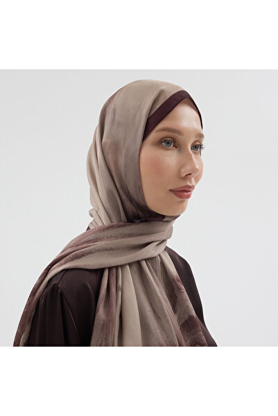 Guzella Silk Satin Looking Water-Pattern Shawl 70X180 Brown