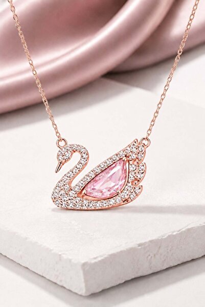 Pietra Pembe Zirkon Taşlı Kuğu Kolye | 925 Ayar Gümüş Kolye- Gümüş Kuğu Kadın...