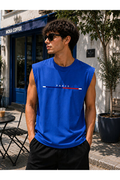caddekombin Zero Sleeve Unisex Paris Cotton Combed Cotton Crew Neck T-Shirt