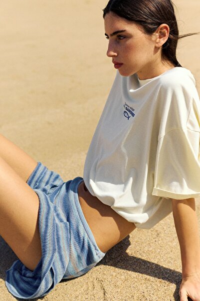 Pull & Bear Sardalya baskılı oversize tişört