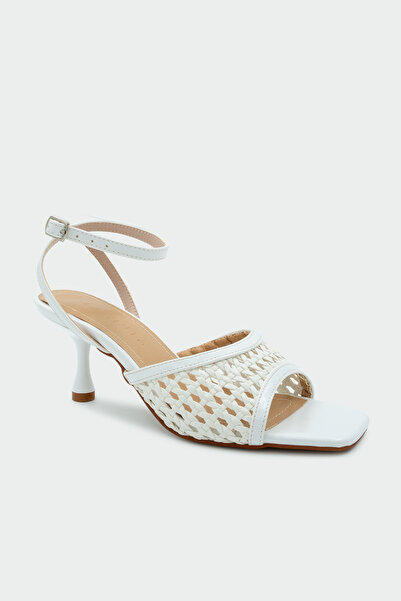 LAMİNTA Taty Knitted Detailed Women's White Heeled Shoes