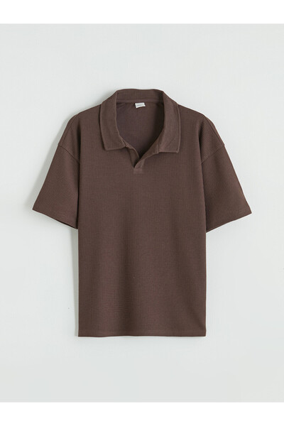 LC Waikiki Lcw Kids Brown Polo Collar Boys' Textured T-Shirt