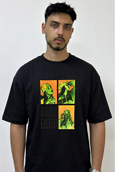 Anetos Billie Eilish_82 Design Printed Oversize Black T-Shirt