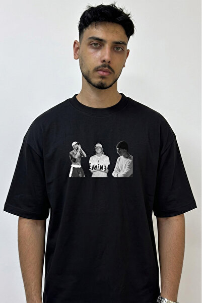 Anetos Eminem_41 Μαύρο μπλουζάκι με στάμπα σε σχέδιο Oversize